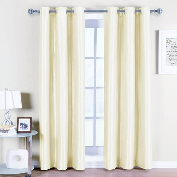 Royal Hotel Bedding Soho Panneaux de Rideaux de Fenêtre 100 % Occultants, Panneaux en Faux Soie à Oeillets Supérieurs, Ensemble de Rideaux Unis de 2, Paire, 96 Pouces de Long, Ivoire
