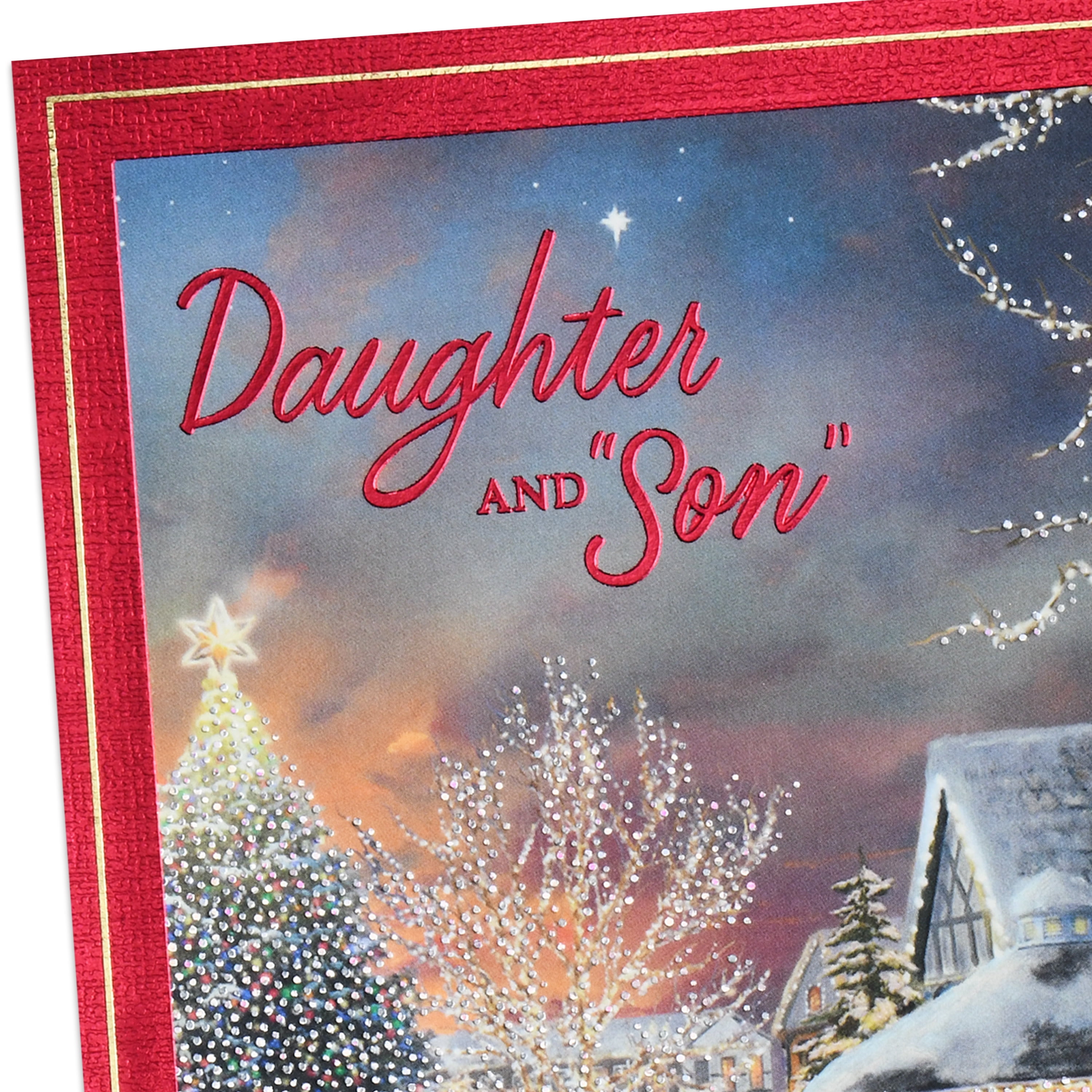 Hallmark Thomas Kinkade Christmas Greeting Card for Daughter and Son-in-Law (Family Is a Gift)