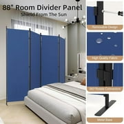 4 Panel 88 W Portable Room Dividers and Folding Privacy Screens Portable Wall For Office,Blue