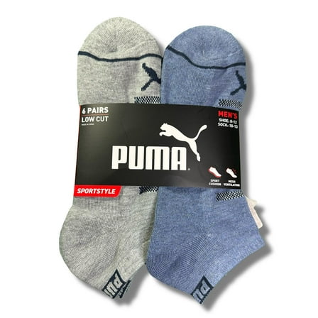PUMA SOCKS MEN'S - LOW CUT - GLEE 253 - GRAY BLUE - LARGE (10-13) PACK 6 XX