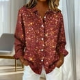 thumbnail image 4 of Sexlip Women Button Down V Neck Tops Dressy Casual Long Sleeve Lapel Collar Work Business Blouse Fashion Printed Vacation Shirt Red S, 4 of 6