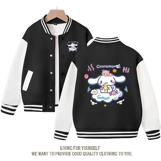 Cute Sanrio Cinnamoroll Jacket Hello Kitty My Melody Kuromi Overcoat Spring Autumn Kids Loose Sports Baseball Uniform Clothes