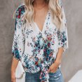 thumbnail image 2 of Pompotops Hauts pour Femmes Mode Sprint Grande Taille Manches Évasées Bandage Chiffon Col en V, 2 of 5