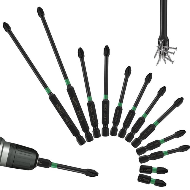 12Pcs Screwdriver Bit Set Anti-Slip Magnetic Drive Bit Set High Torque Cross Slot 1/4 Inch Hex Shank Drill Bit Set for Electric Screwdriver Impact Drill Power Tool