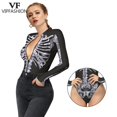 thumbnail image 2 of VIP FASHION Disfraz de Halloween para mujer, mono de manga larga con estampado de esqueleto fantasma, disfraz aterrador de Zentai para fiesta de carnaval, 2 of 5