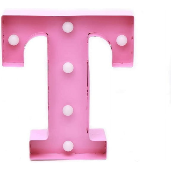 Home by Jackie Inc Decorative Pink Vintage Rustic Metal Hanging Light up LED Letter “T”