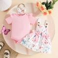 thumbnail image 2 of TOWED22 Baby Clothes Girl Newborn Infant Girls Summer Outfit Short Sleeve Romper Daisy Short Headband Set Pink,3-6 M, 2 of 5