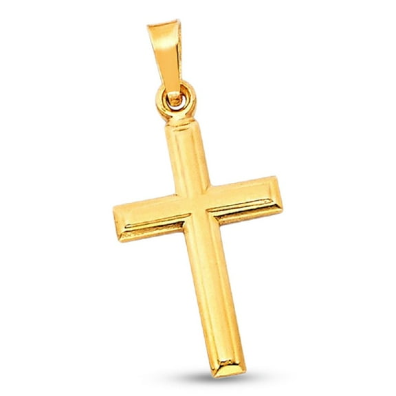 Solid 14k Yellow Gold Plain Cross Pendant Religious Charm Traditional Design Polished 23 x 20 mm