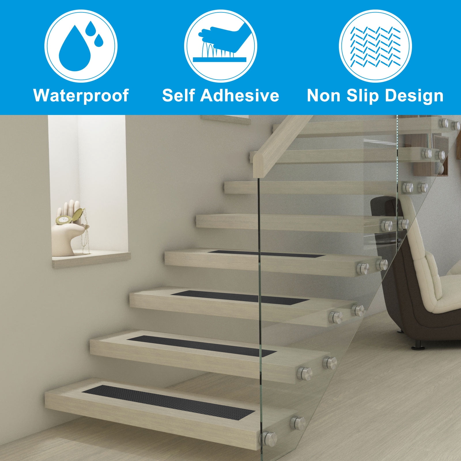 Rubber Grip Tape, 2" x 49.2 Ft Non-Slip Tape Diamond Textured Adhesive Grip Tape for Outdoor/Indoor Steps (Clear)