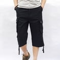thumbnail image 3 of SWSMCLT Men's Cargo Capris Soft Cotton Loose Casual Spandex Mid Rise Button Fly Pocket Gaucho Cropped Pants Black 44, 3 of 4