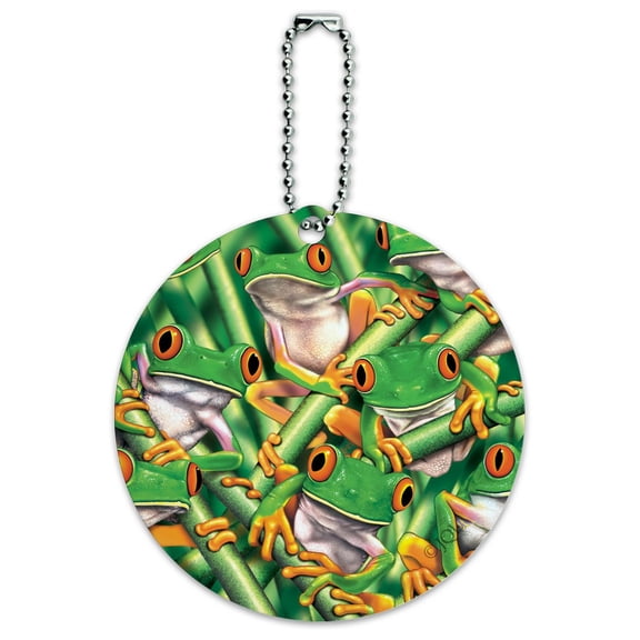 Red Eyed Tropical Rainforest Frogs Round Luggage ID Tag Card Suitcase Carry-On