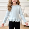 thumbnail image 2 of UAYOTSE Girls Long Sleeve Crew Neck Top with Hem Ruffle Trim, Kids Soft Solid Color Casual Fall Everyday Blouse Size 4-5 Years, 2 of 9