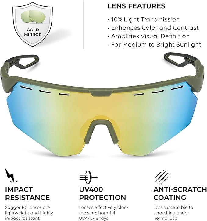 Xagger Sport Shield Sunglasses for Men Women Cycling Running Baseball UV400 Sun Glasses Wrap Around TR90 Frame