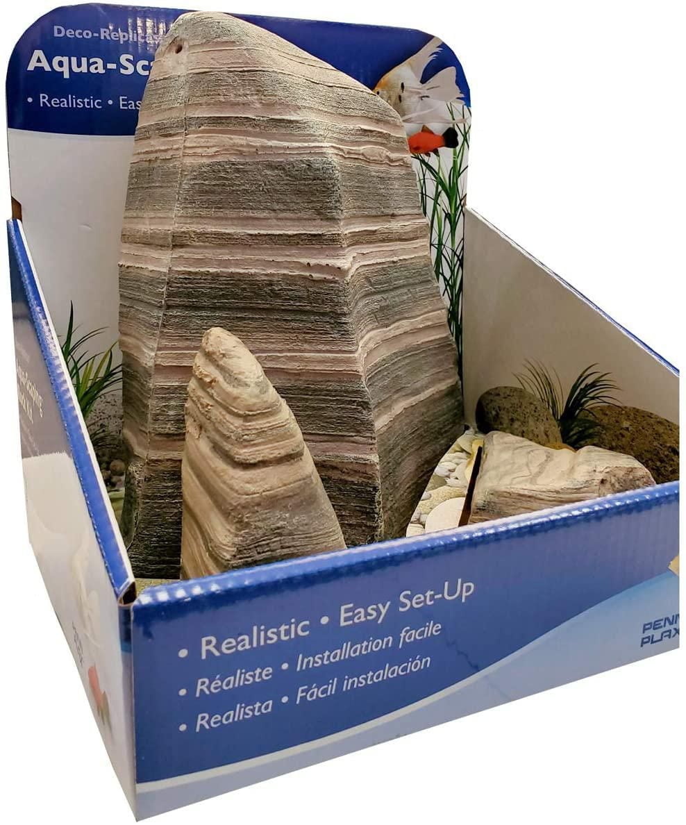 Penn Plax 3 Piece Grey and Tan Striped Aqua-Scaping Rocks