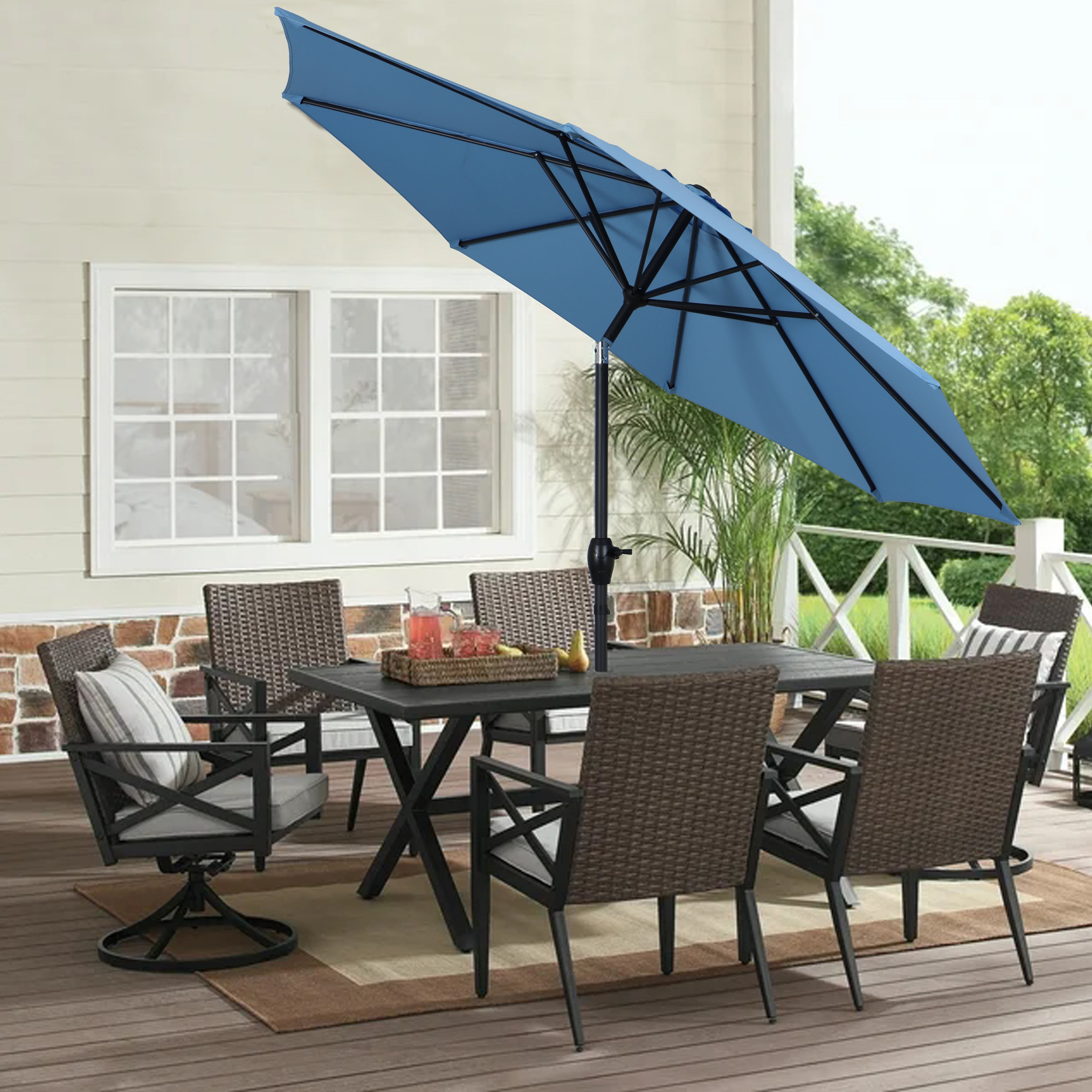 9' patio umbrellas on sale Amazon.com : 9' Round Patio Umbrella with Push-Button Tilt and Hand Crank  Lift System, Market Umbrella in Navy for Patio, Deck, and Yard by Sun-Ray :  Patio, Lawn & Garden