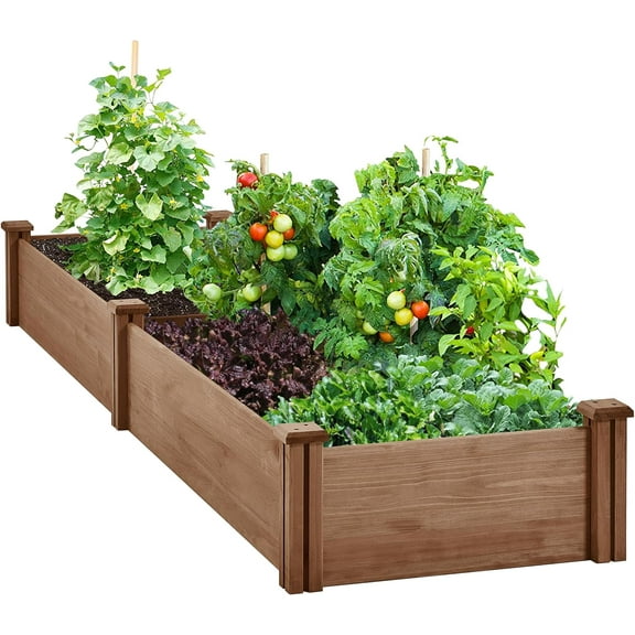 RONG-3 8x2ft Wooden Horticulture Raised Garden Bed Divisible Elevated Planting Planter Box for Flowers/Vegetables in Backyard/Patio Outdoor, Dark Brown, 95 x 25 x 11in