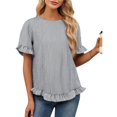 thumbnail image 2 of Camisa Informal Holgada A Rayas de Media con Cuello Redondo y Volantes para Mujer Rayas Negras XL, 2 of 7