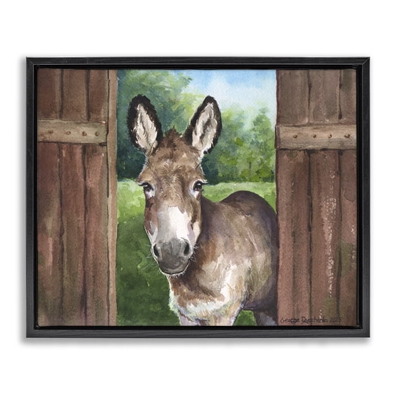 Stupell Industries Cottage Donkey in Wooden Gate Black Floating Frame Canvas Art, 21 x 17, by George Dyachenko