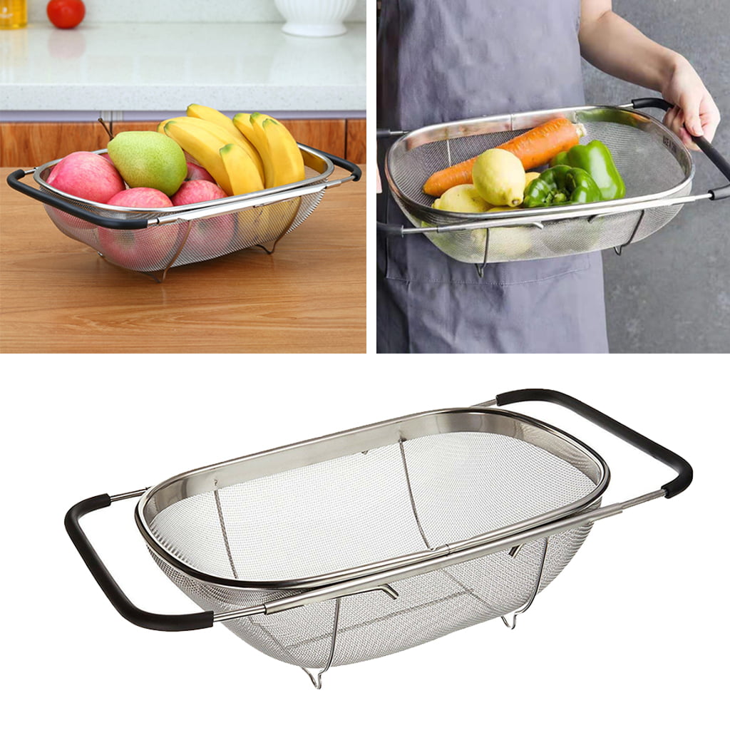 Adjustable Dish Drainer Over Sink, Extendable Stainless Steel Colander,  Retractable Vegetable Fruit Washing Basket, Drying Rack, Collapsible Over  The Sink Strainer Basket, Food Drying Rack With Handles, Kitchen  Accessories Organizer - Temu