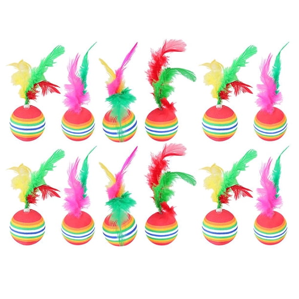 Wdftyju 12 Uds. De bolas de juguete de arcoíris de colores para gatos, teaser con gatito de plumas, amor para jugar Wdftyju 3zg1kr3gx0ql8jk1D02
