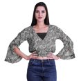 thumbnail image 4 of Moomaya Printed Womens Crop Top Wrap Style Top Wear Ruffle Long Sleeve Casual Summer Blouse, 4 of 6