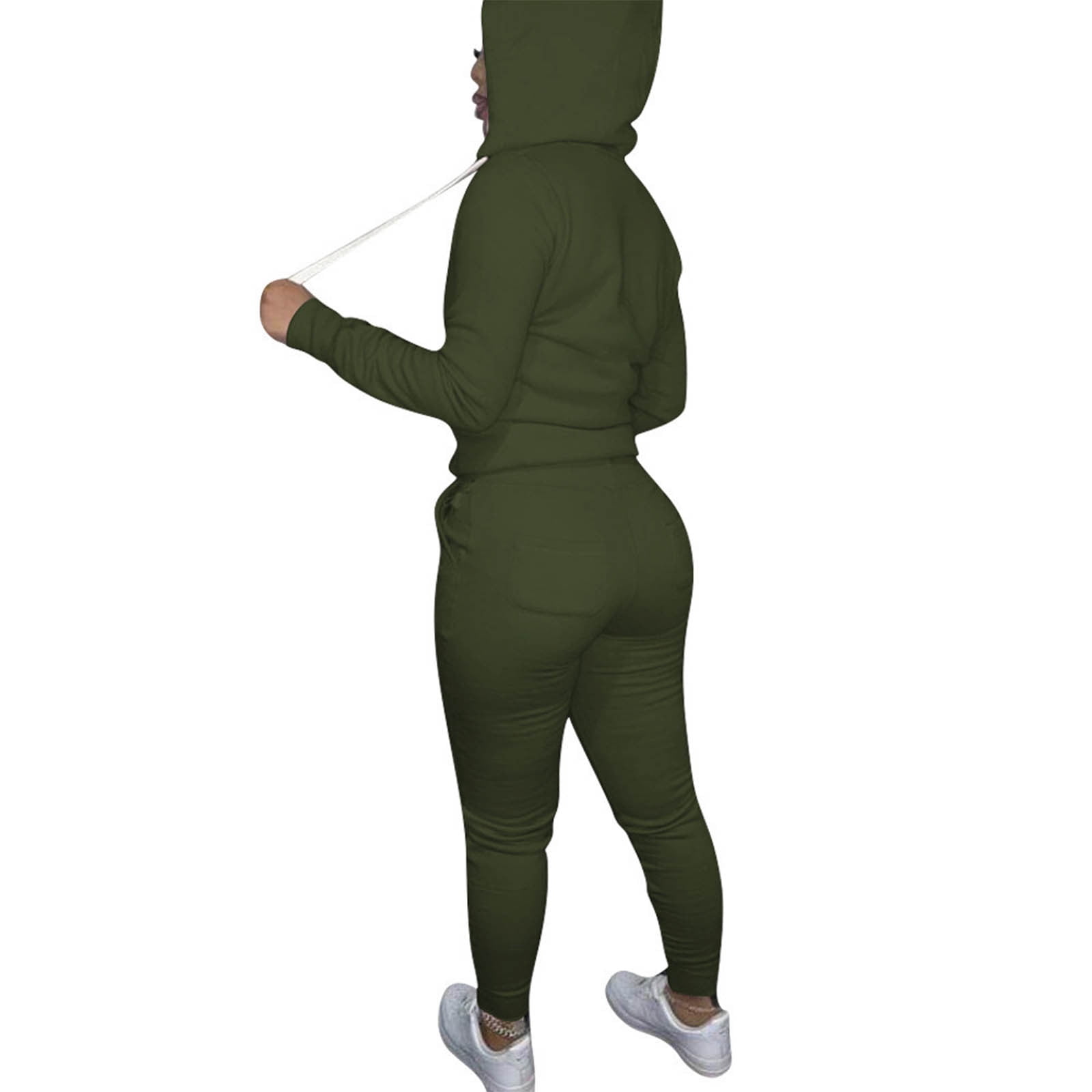 Plus Size Two Piece Sets for Women M-5X Joggers Sweatsuits with Hoodie Pockets Zip-Up Long Sleeve Jackets Slim Pants Solid Tracksuits Outfits