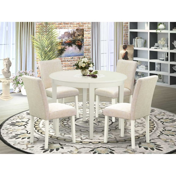 East West Furniture Dining Room Set Linen White, BOAB5-LWH-02