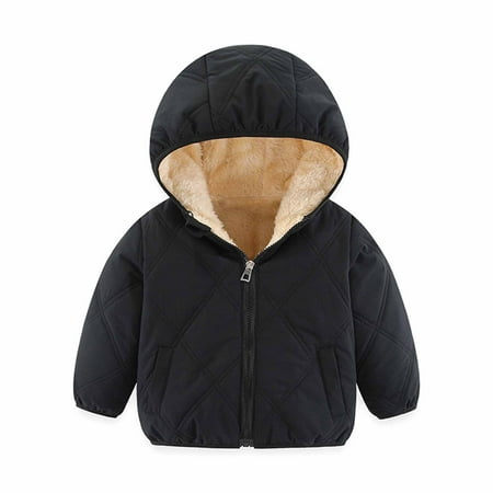 

Juebong Clearance for Babys Toddler Baby Boys Girls Fall Winter Cotton Padded Jacket With Velvet Lining Hooded Zipper Jacket Coat Black 4-5 Years