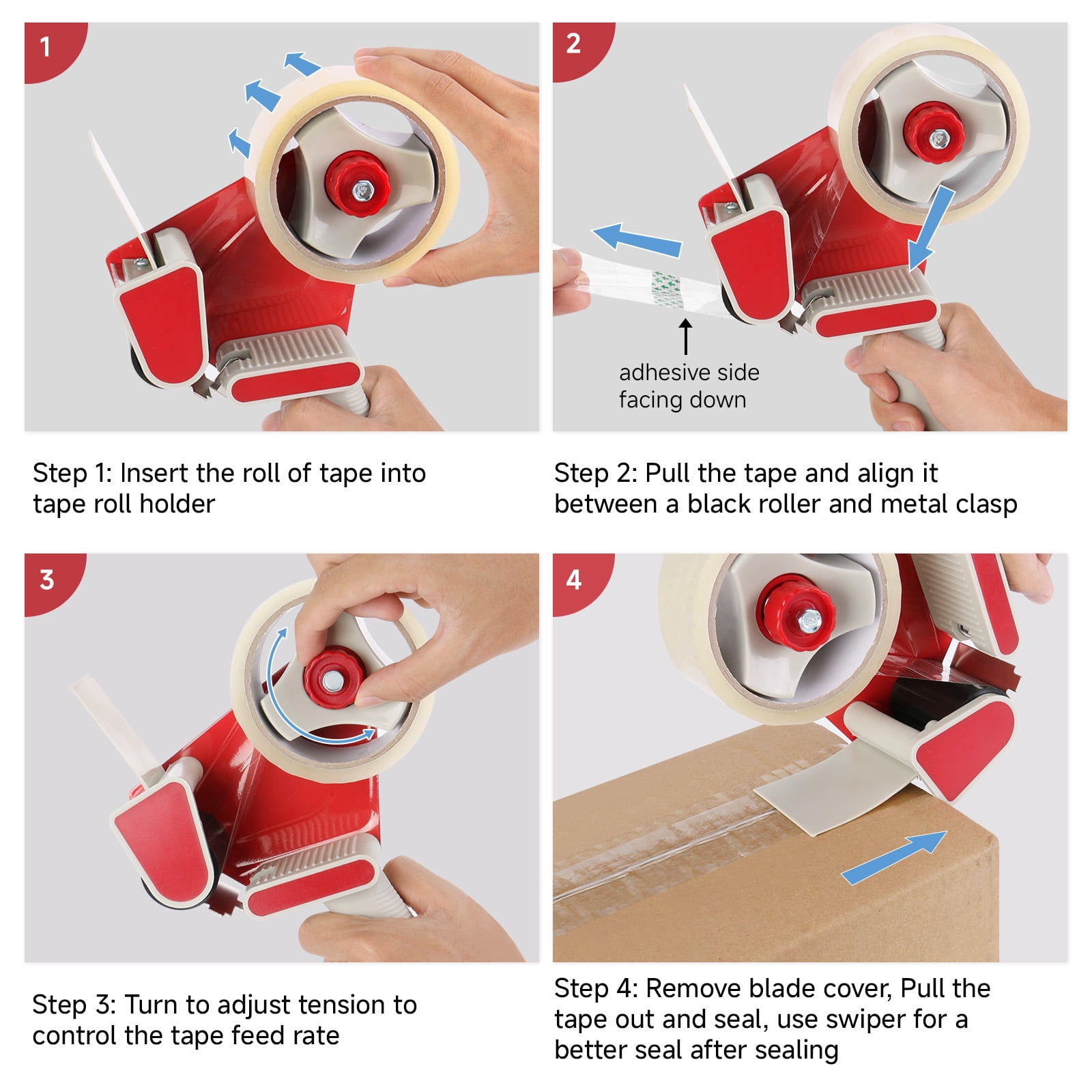 Eagle Heavy Duty Packing Tape Dispenser Gun, for 2-Inch Wide Packing Tape, 2 Rolls of Tape Included, One-Hand Operation for Shipping, Moving, Warehouse, and Office
