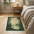 thumbnail image 3 of ODIKA 2'x3' Washable Throw Rug Non-Slip, Low Profile, Flatwoven, Easy Care Green Vintage Fish Forest Design Rustic Fishing Scene with Mountain Border for Hallway, Study Room, 3 of 7