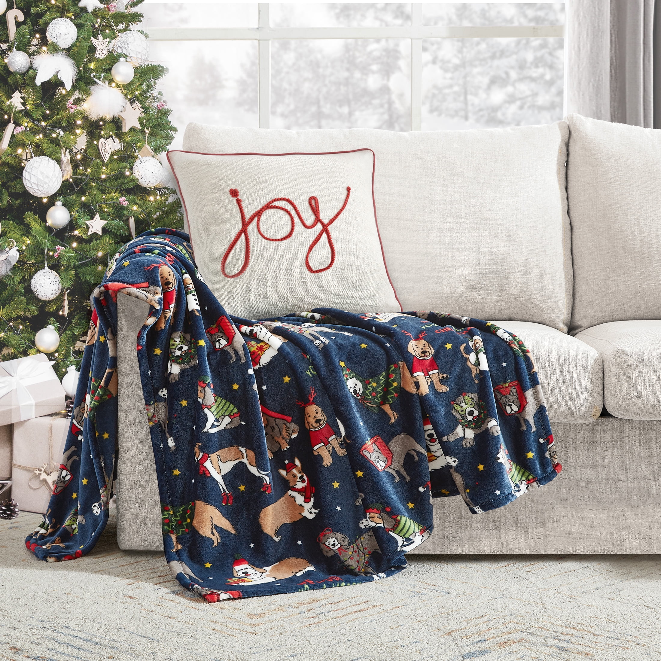 Holiday Time, Holiday Dogs Holiday Throw Blanket, Navy, 50' x 60', 1 Pack
