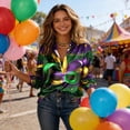 thumbnail image 5 of Mardi Gras Button Up Shirt Women Carnival Themed Masks Graphic Tees Beach Vacation Long Sleeve Tops Casual Holiday Outings, 5 of 6