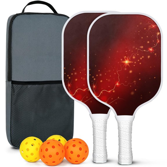 Fighting Series Pickleball Paddles Set Of 2, Fiberglass Surface, 4 Balls & Bag