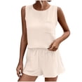 thumbnail image 2 of Riforla Cotton Feel Round Neck Sleeveless Pocketed Women's T Shirt & Shorts Set Short Sets for Women Beige XL, 2 of 9