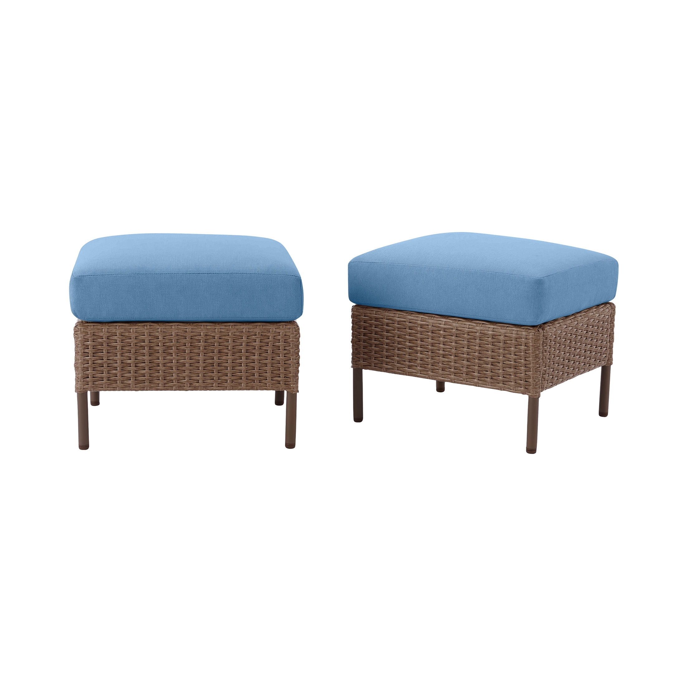 Mainstays Chelsea 2 Pieces Outdoor Patio Ottoman with Blue Cushions