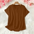 thumbnail image 5 of CBASIHI Womens Oversized Short Sleeve Tops- Vintage V Neck Casual Summer Basic T Shirts Coffee Size 2XL, 5 of 9