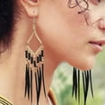 thumbnail image 3 of Women's Feather Earrings Bohemian Fringe Tassel Long Drop Dangle Earrings Set with Design for Women, 3 of 5