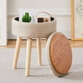 thumbnail image 3 of Storage Ottoman Linen Round Vanity Stool Tray Top Modern Foot Stool with Wood Legs Multifunctional Upholstered Foot Ottoman Rest for Living Room, Bathroom, Makeup (Khaki), 3 of 19