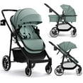 thumbnail image 1 of INFANS 2 in 1 Baby Stroller, High Landscape Infant Stroller and Reversible Bassinet Pram, Foldable Pushchair with Adjustable Canopy, Cup Holder, Storage Basket, Suspension Wheels (Green), 1 of 9