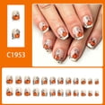 thumbnail image 2 of Fall Pumpkin Halloween Press On Nails Short 24Pcs, Glitter French Tip Fall Fake Nails with Pumpkin Design, Thanksgiving Reusable False Nails for Women, DIY Fall Party Manicure Set, 2 of 9
