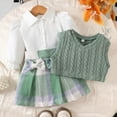 thumbnail image 5 of NAFUU 2Pcs Girl's Skirt Outfits Girls Outfits Set Toddler Casual School Vest Sweater Shirt Plaid Skirt 3 Piece Suit For Baby Winter Fall Clothes Comfortable 9-12 Months, 5 of 6