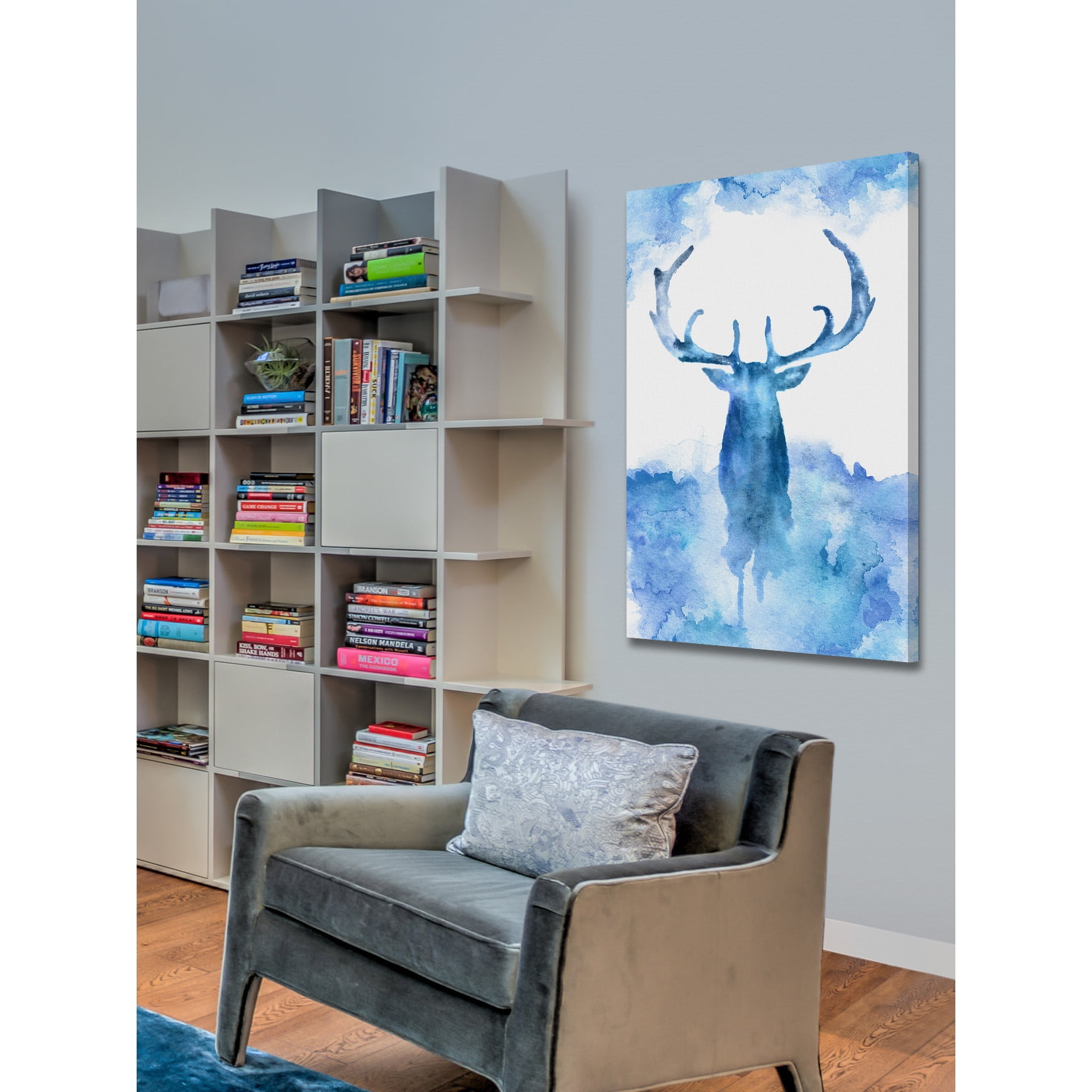 "Blue Moose" Painting Print on Wrapped Canvas