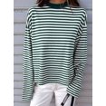 thumbnail image 6 of Women'S Striped Long Sleeve Shirts Drop Shoulder Sweatshirt Crewneck Color Block Pullover Tops Green L, 6 of 7