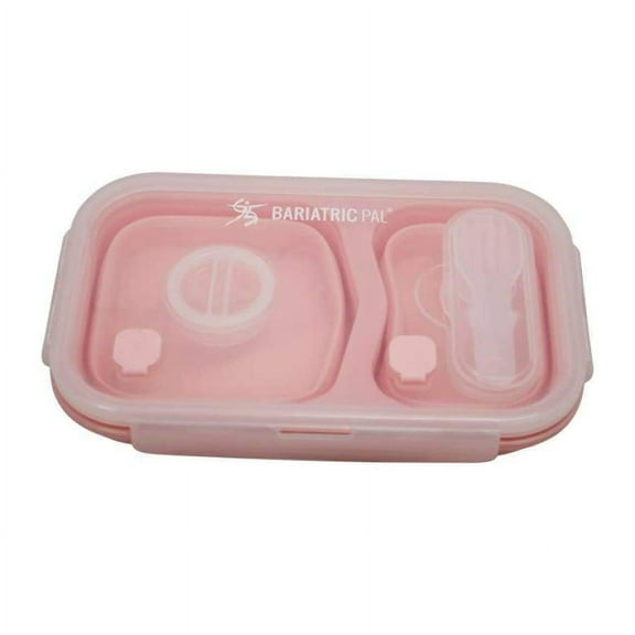 Portion Control Bento Lunch Box, Storage Container & Plate by BariatricPal - Collapsible, Leak-Proof & Available in 2 Colors! Color: Pink