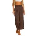 thumbnail image 6 of Lenpel Casual Pants for Women Elastic High Waisted Pull on Pleated Wide Leg Pants Baggy Casual Trousers with Pockets, 6 of 7