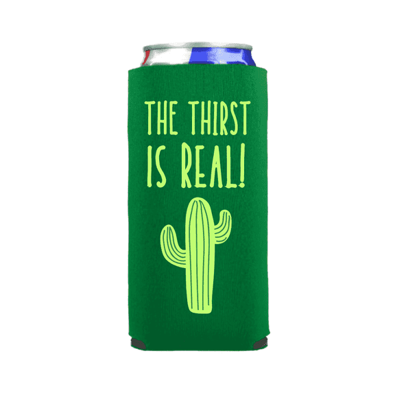 Funny Slim Can Cooler, The Thirst Is Real!, Funny Spiked Seltzer Drink Accessory Gift and Favor Ideas, Skinny Coolie, Beer Hugger (Green)