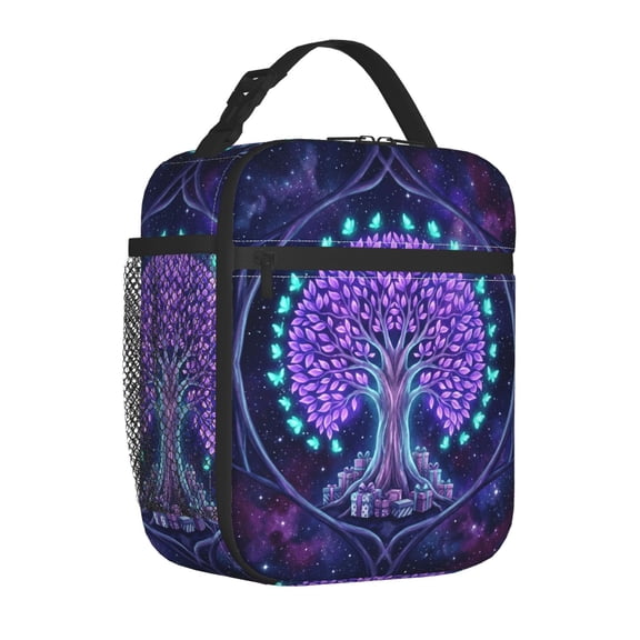 Tree Of Life Lunch Bag Insulated Reusable Cooler Tote Thermal Leakproof Meal Prep Bag Work Office Commute Travel Picnic Portable Side Mesh Pocket Zipper