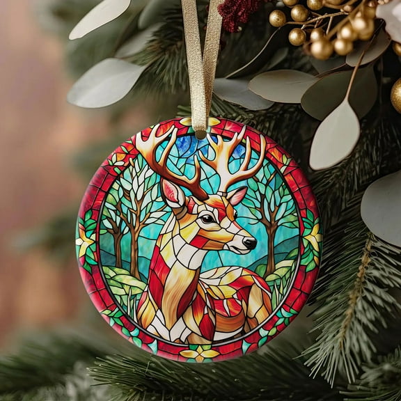 Deer Ornaments Ceramic For Christmas, Stained Glass Ornaments Ceramic Christmas 2025