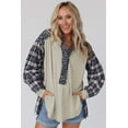 thumbnail image 5 of Women's Blue Floral Plaid Mixed Print Bishop Sleeve Patchwork Top, 5 of 5