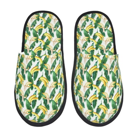 Balery Banana Tree Leaves Slient Indoor Furry Fleece Comfort House Shoes Soft Non-Slip Home Shoes Cotton slippers House Slippers-- Large